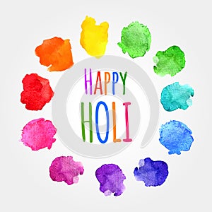 Holi spring festival . Vector background with watercolor rainbow colorful blots or splash of paint with place for your