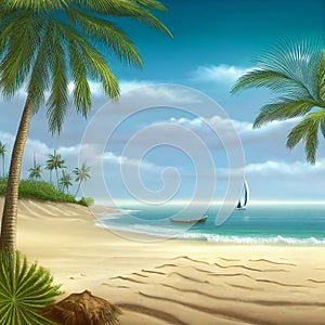 Holiday advertisement, tropical beach with golden sand
