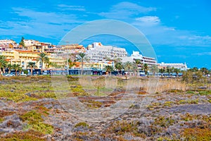 Holiday apartments behind a nature reserve at Morro Jable, Fuerteventura, Canary islands, Spain