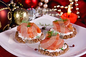 Holiday appetizer canapes salmon