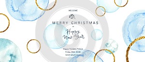 Holiday background, card design. Golden shiny, festive glitter round forms, winter, Christmas, New Year design elements.