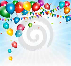 Holiday background with colorful balloons and flag