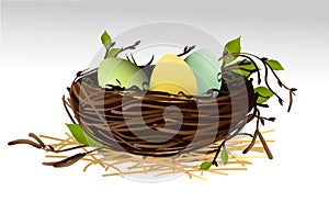 Holiday background with eggs in nest