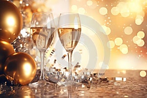 Holiday background festive celebrate glass christmas drink alcohol party new champagne year