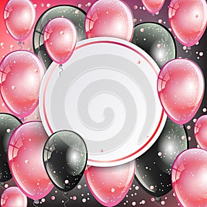 Holiday background with flying red and black balloons,