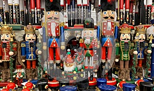 Holiday background of German smokers and nutcrackers. photo