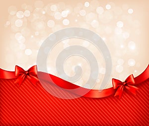 Holiday background with gift glossy bows and ribbo