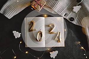 Holiday background Happy New Year 2024. Numbers of year 2024 with sweater