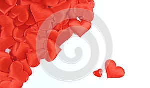 Holiday background with many red hearts, blank for greeting card.  Concept of love and romance. Beautiful background for