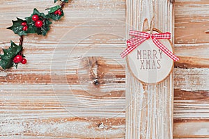 Holiday background with Merry Xmas wood sign
