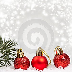 Holiday background with red Christmas balls photo