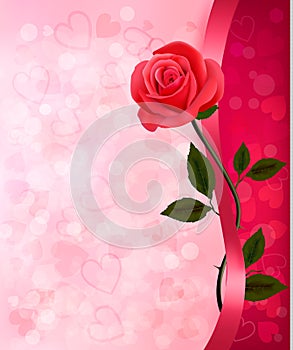 Holiday background with red rose and ribbon. Valen