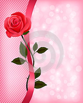 Holiday background with red rose and ribbon. Valen