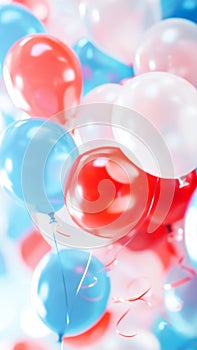 Holiday background with vibrant red, white, and blue balloons cluster