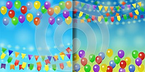 Holiday backgrounds set with balloons and garlands