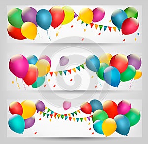 Holiday banners with colorful balloons.