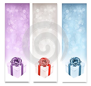 Holiday banners with colorful gift boxes.