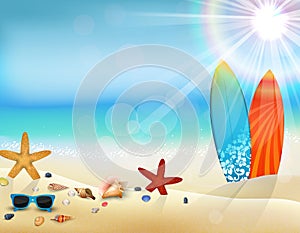 Holiday in beach on the summer with surfboard