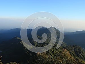 Holiday with beautiful sky on the top summit Tugu Mountain in Pekalongan, Indonesia.