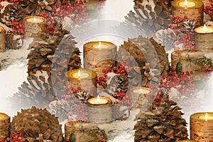 Holiday birch bark candlescape