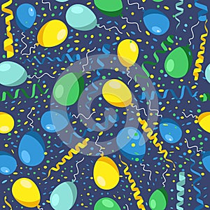 Holiday or Birthday Seamless pattern with Cute Balloons and serpantine. Vector Festive Background for kids with Balloons