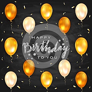 Holiday Blackboard Background with Golden Birthday Balloons