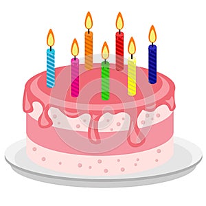 Holiday cake with candles. Vector illustration on the theme of festive treats for the birthday