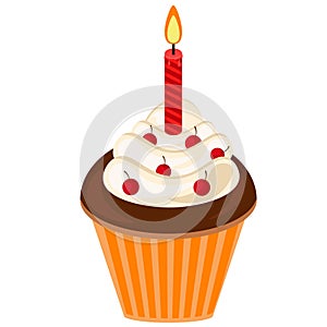 Holiday cake with candles. Vector illustration on the theme of festive treats for the birthday