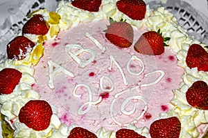 Holiday cake with cream and strawberries graduation Abi 2010