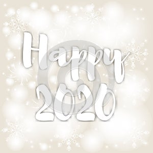 Holiday card 2020. New year 2020. Beige background with bokeh and light
