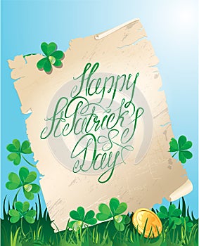 Holiday card with calligraphic words Happy St. Pat