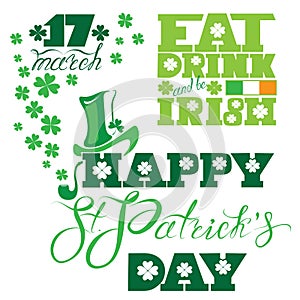 Holiday card with calligraphic words Happy St. Patrick`s Day, Ea