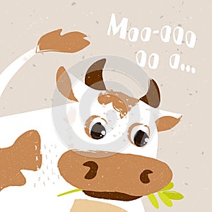 Holiday card with cartoon bull and plant. Vector background