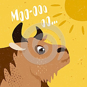 Holiday card with cartoon bull. Vector background