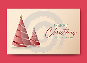 Holiday Card Design with red Christmas trees and gold stars simple style.