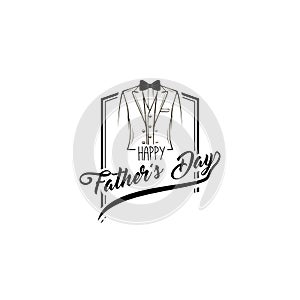 Holiday card Fathers day. Suit, Costume, Bow tie. Happy Fathers day text. Greeting card. Vector.