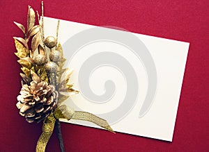 Holiday card with gold ribbon