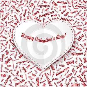 Holiday Card. Heart from famous woman's names with title. Valentines day. ()