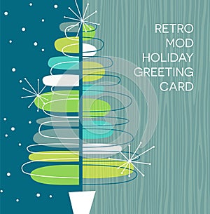 Holiday card with retro abstract Christmas tree design