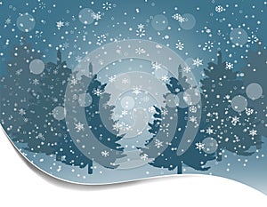 Holiday card. Silhouettes of fur-trees on a background of snow. Winter landscape. illustration