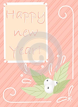A holiday card. The text in the frame of the postage stamp Happy New Year. A design element for Christmas and New Year cards, bann