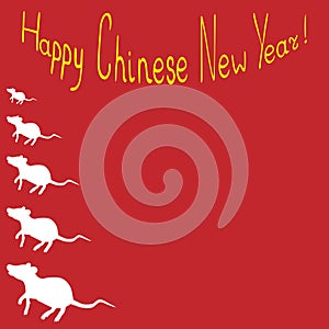 Holiday card - white rat. Red background. Vector. Happy chinese new year. Eastern calendar