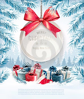Holiday Christmas background with a gift card
