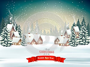 Holiday Christmas background with a winter village