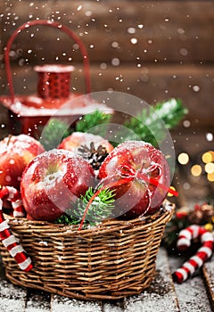 Holiday Christmas composition with red apples