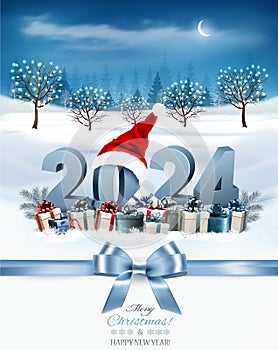 Holiday Christmas and Happy New Year 2024 background.