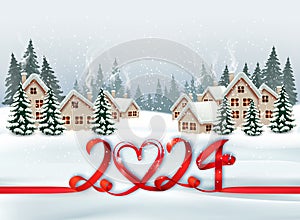 Holiday Christmas and Happy New Year background with a winter village