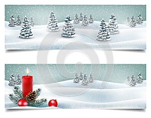 Holiday Christmas horizontal banners with winter landscape
