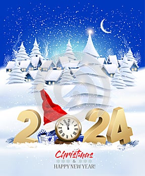 Holiday Christmas and New Year Background with a Village Landscape and 2024