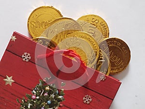 holiday Christmas present gold money finance texture background red bag ðŸ’° manufacturer industry postcard